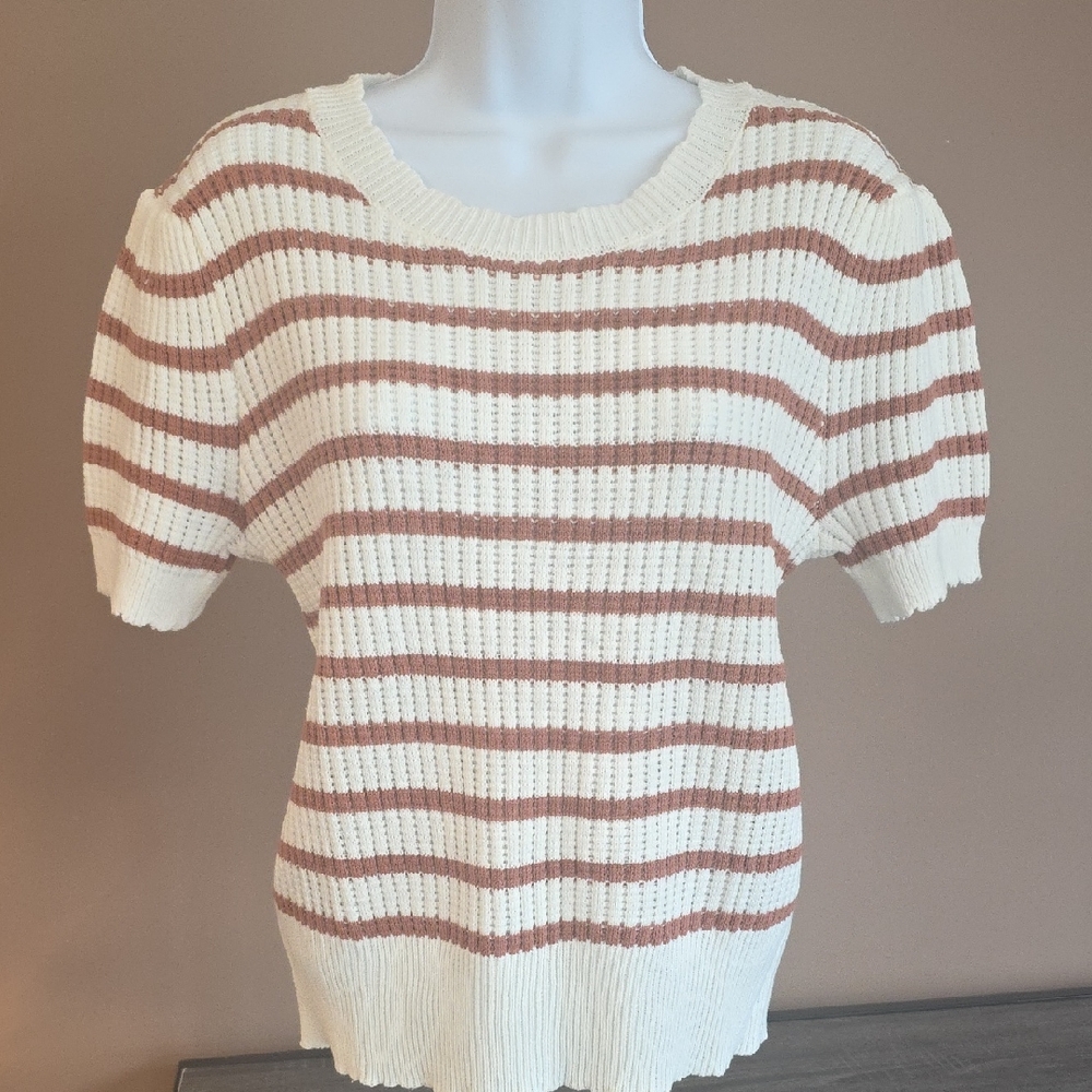 Striped Knit Short Sleeve Sweater